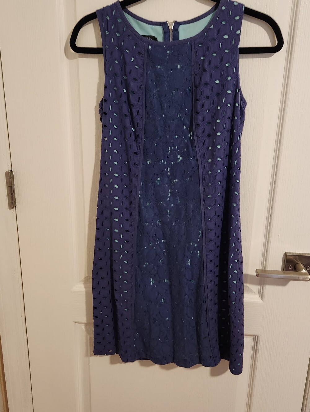Nine West Navy Eyelet A-Line Mini Dress with Mint Lining